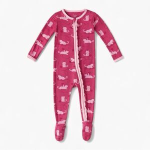 Kickee Pants Bamboo Pink Cat Print Ruffle Footie Pajamas 0–3M